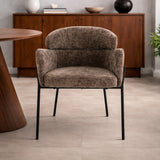 Eetkamerstoelen - Eetkamerstoel Chenille Bruin met ronde rug en arm - Lola - Dimehouse