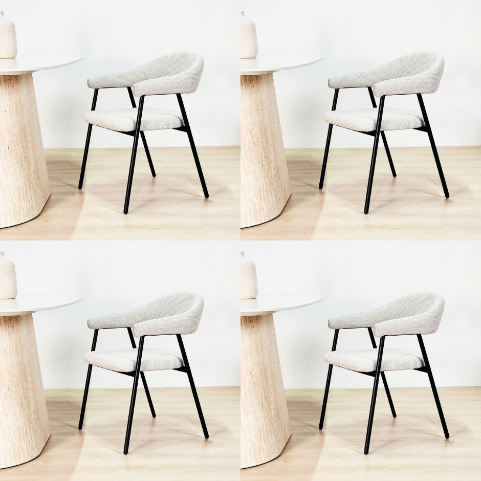 Spisestuestol Sæt af 4 Bouclé Beige Lisa - Sort Ramme 
