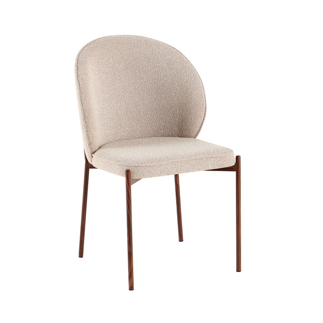 Eetkamerstoelen-Eetkamerstoel bouclé zandkleur Jiro - walnootlook frame - Japandi-Dimehouse