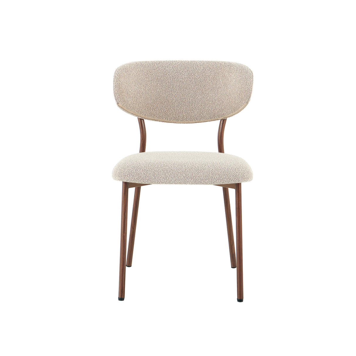 Eetkamerstoelen-Eetkamerstoel bouclé zandkleur Uma - walnootlook frame - Japandi-Dimehouse