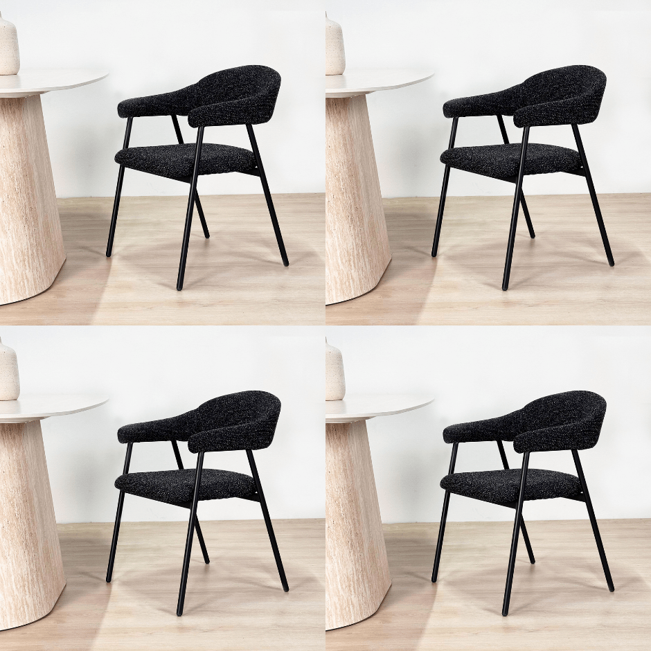 Spisestuestol Sæt af 4 Bouclé Beige Lisa - Sort Ramme 