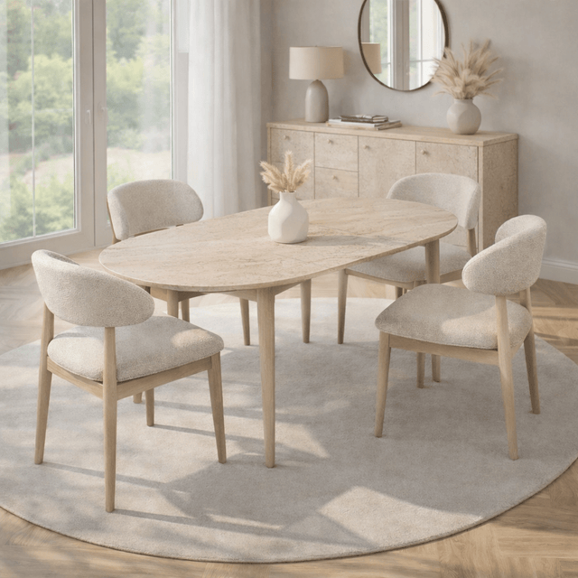 Eettafels - Eettafel travertin melamine uitschuifbaar 100 - 130 cm - Vienna - Dimehouse