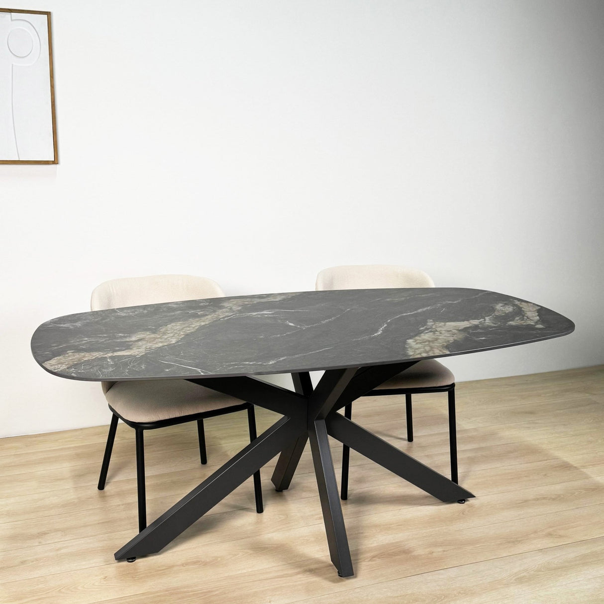 Eettafels - Eettafel Dolore 180x90 cm Deens Ovaal Marmerlook Zwart - Dimehouse