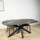 Eettafels - Eettafel Dolore 180x90 cm Deens Ovaal Marmerlook Zwart - Dimehouse
