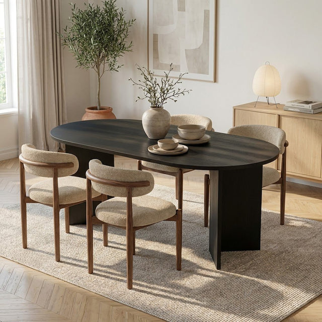 Eettafels - Ovale eettafel Zwart melamine - Japandi - 180x89,5x75 cm - Sota - Dimehouse