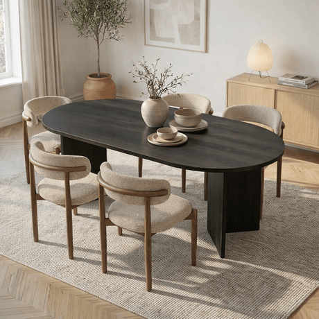 Ovalt spisebord Sort melamin - Japandi - 180x89,5x75 cm - Sota
