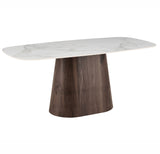 Spisebord Sintersten Marmor Look Hvid - Valnød Stel - Dansk oval - 180x90 cm - Lea