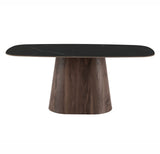 Spisebord Sinter Stone Marmor look Sort - Valnød Stel - Dansk oval - 180x90 cm - Lea