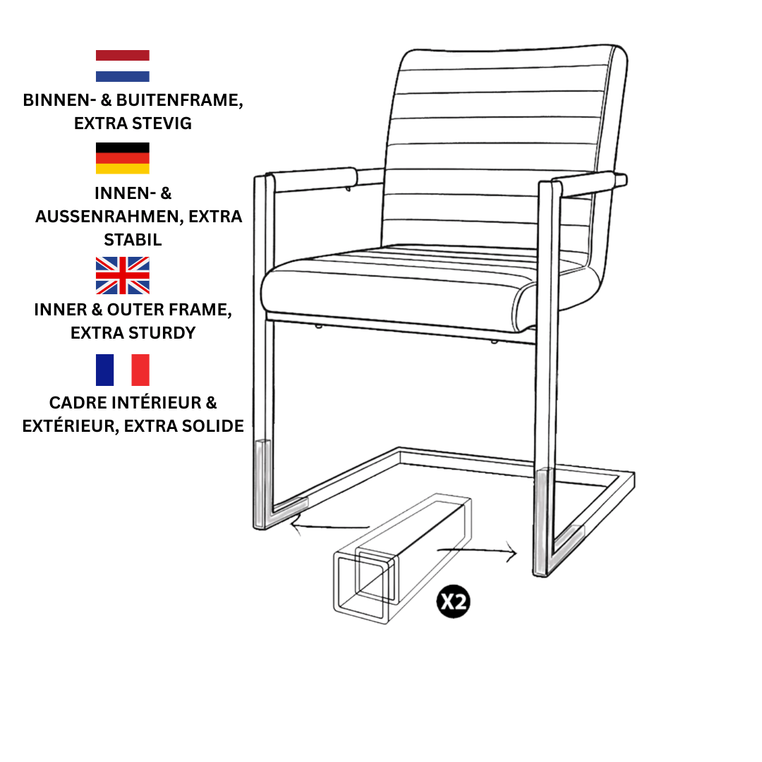 Eetkamerstoelen - Set van 4 Eetkamerstoelen Kuba Industrieel Cognac - Kunstleer - Met Armleuningen - Dimehouse