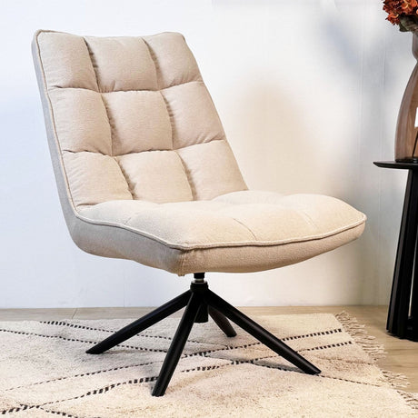 Fauteuils - Scandinavische draaifauteuil beige bouclé stof 360° draaibaar Yuki - Dimehouse