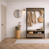 Kapstokken - Garderobemeubel Kapstok Walnoot Melamine Devon - Met Vakken en Lade - Dimehouse