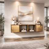 Hængende skab Maceo - Mango træ Sand med messingdetaljer 169 cm 