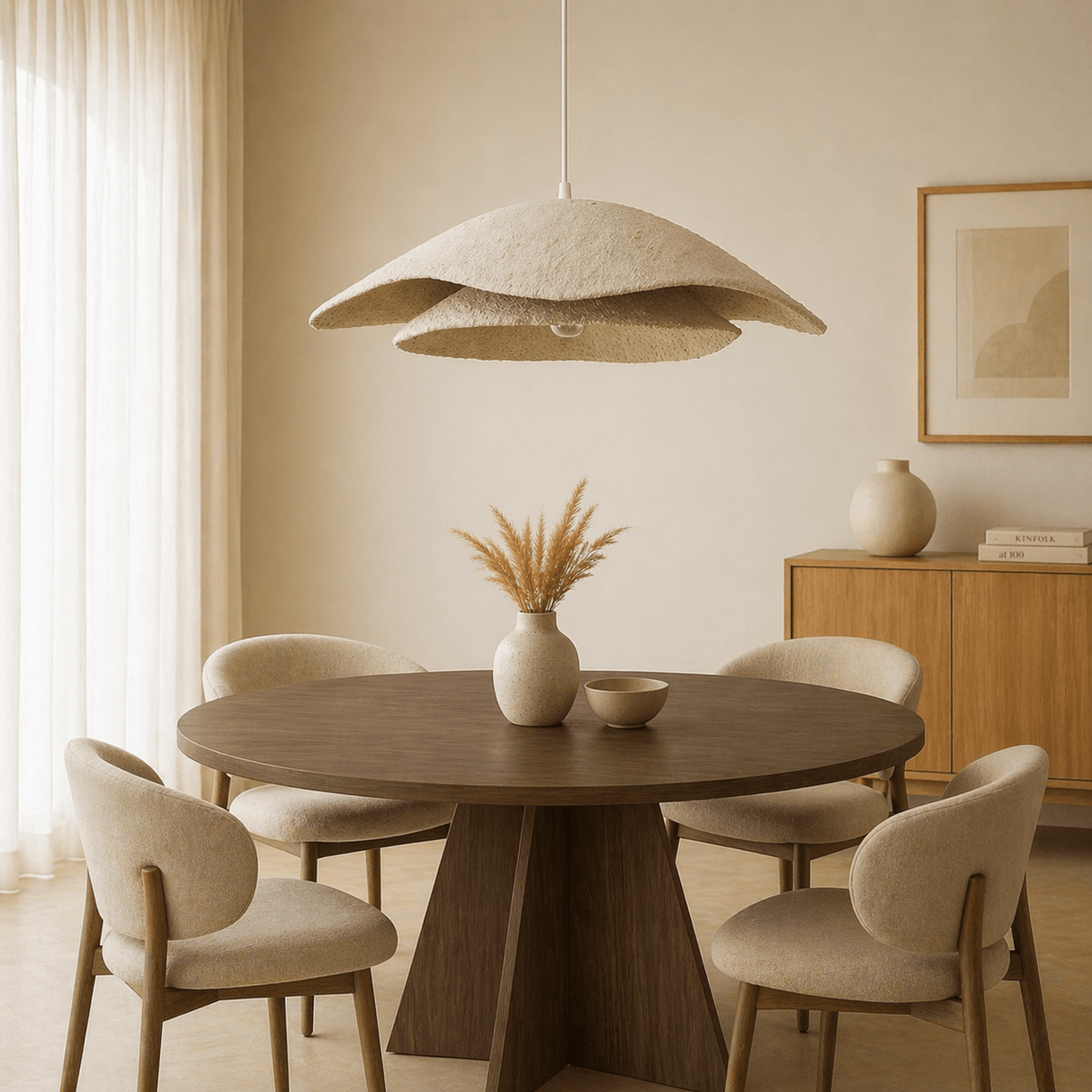 Hanglampen - Hanglamp beige carbon betonnen kap - 40 en 58 cm - Flowing - Dimehouse