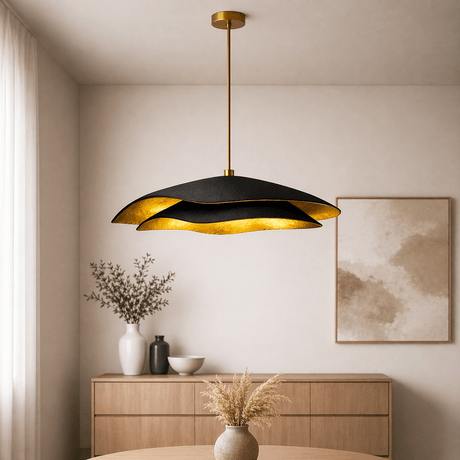 Hanglampen - Hanglamp zwart met goud carbon betonnen kap - 40 en 50 cm - Flowing - Dimehouse