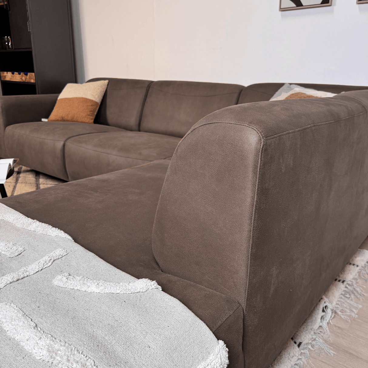 Hjørnesofa Barin antracit robust øko-læder - højre 