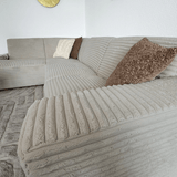 Hjørnesofa beige super blødt ribstof Gavi - venstre 