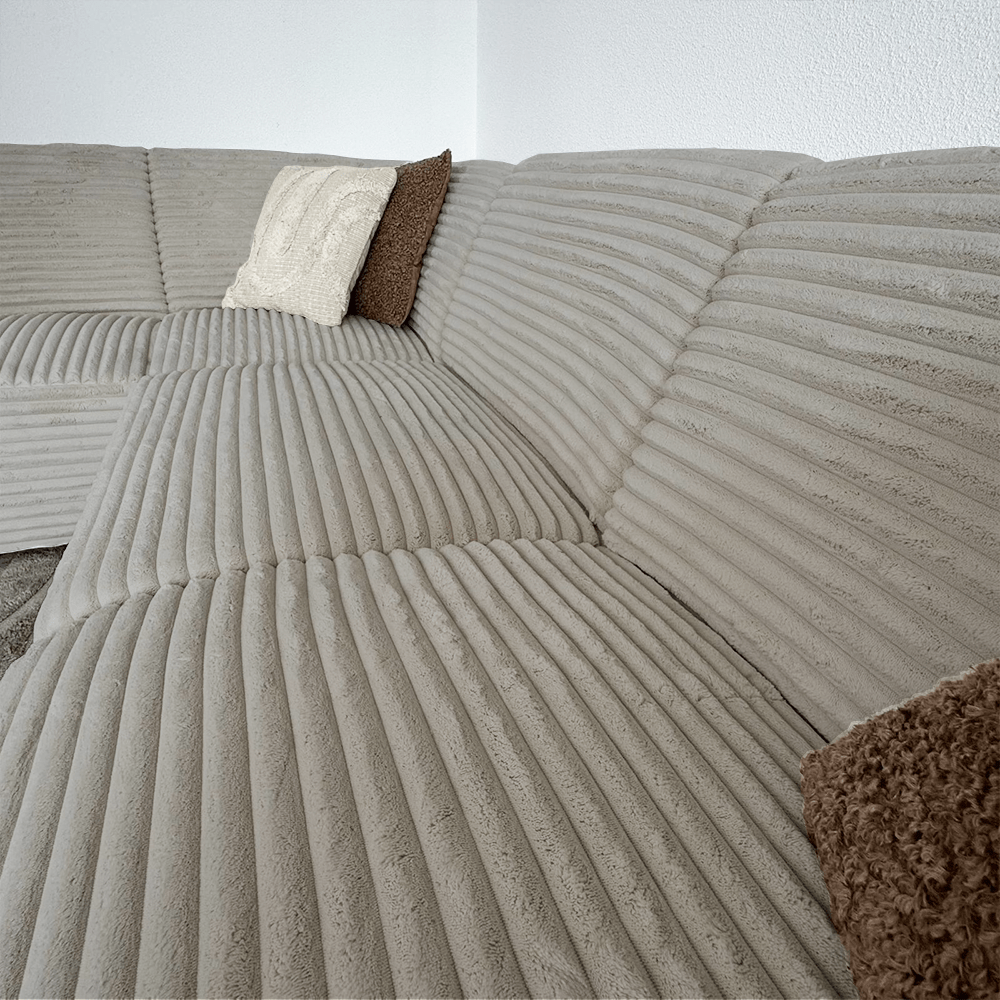 Hjørnesofa beige super blødt ribstof Gavi - venstre 