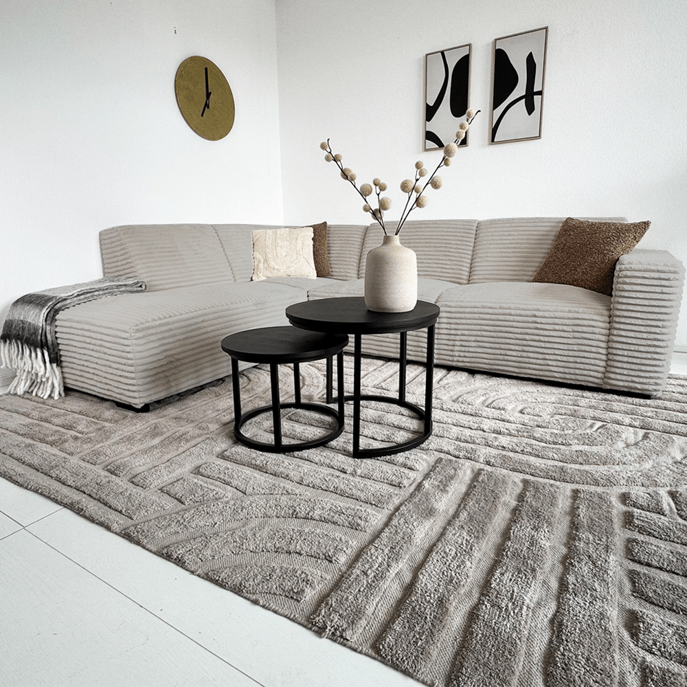 Hjørnesofa beige super blødt ribstof Gavi - venstre 