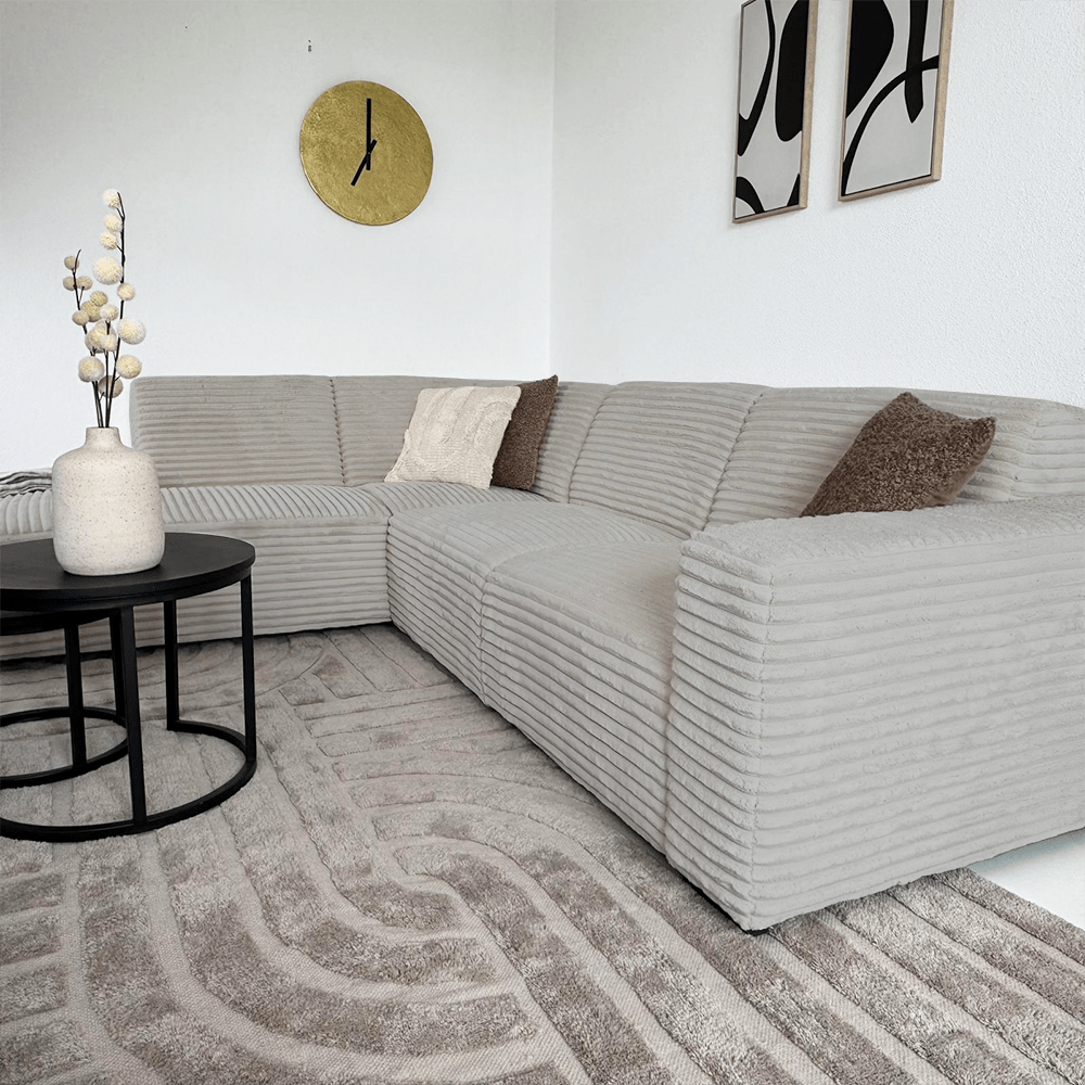Hjørnesofa beige super blødt ribstof Gavi - venstre 