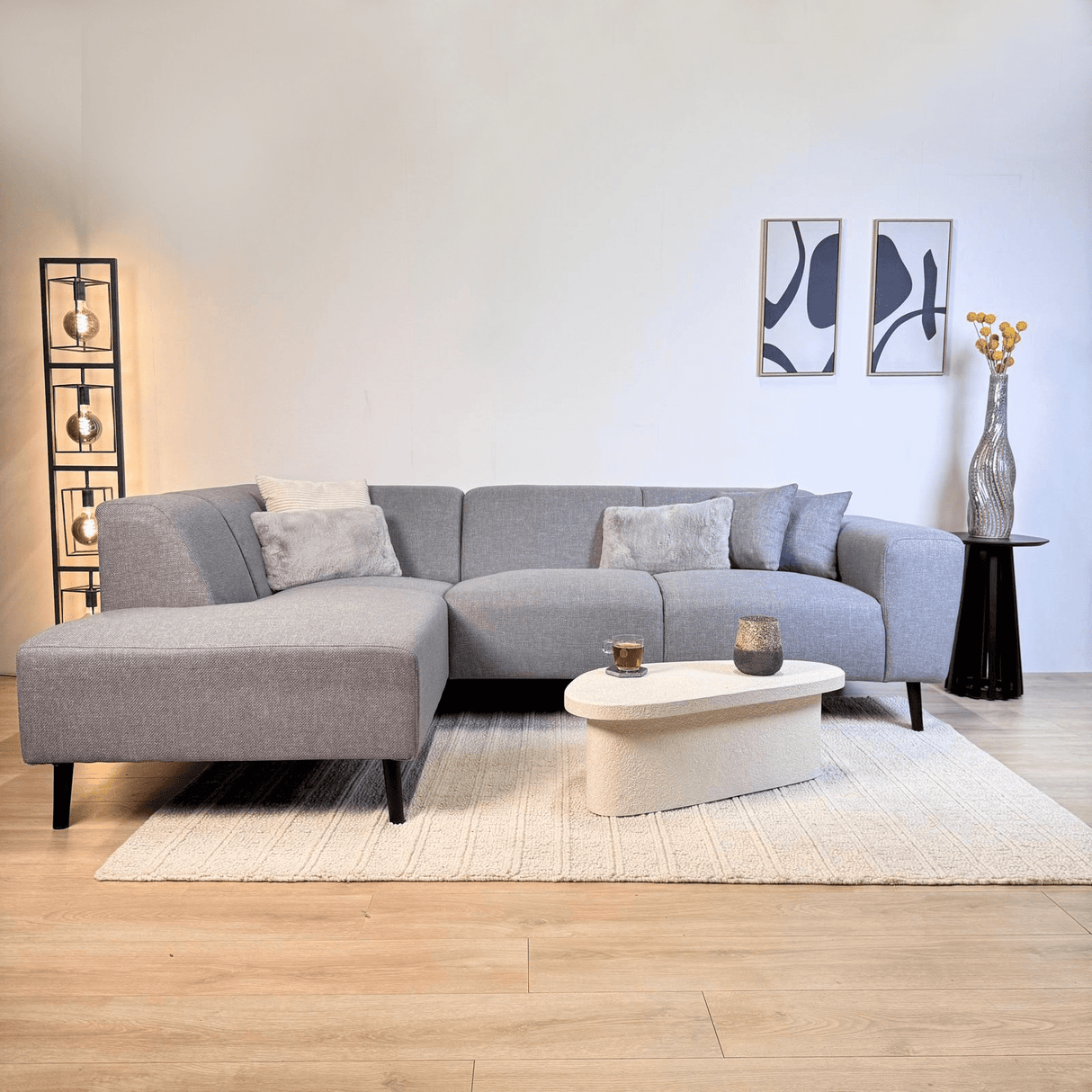 Hjørnesofa med kompakt lounge gråblå genbrugsmateriale Moby - venstre 