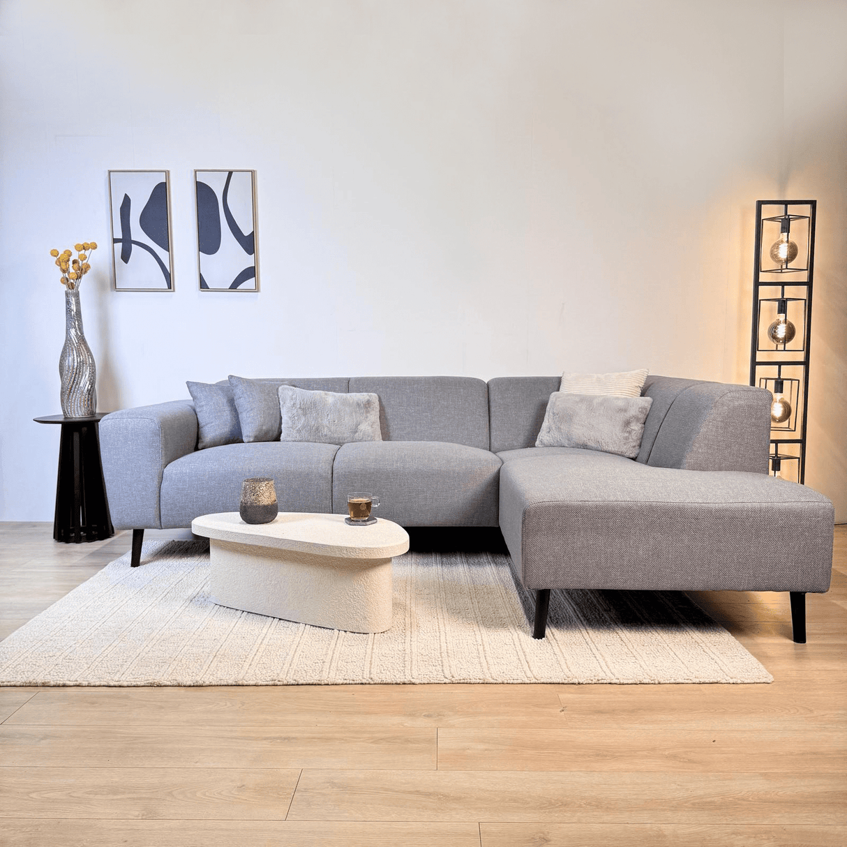 Hjørnesofa med kompakt lounge gråblå genbrugstøj Moby - højre 