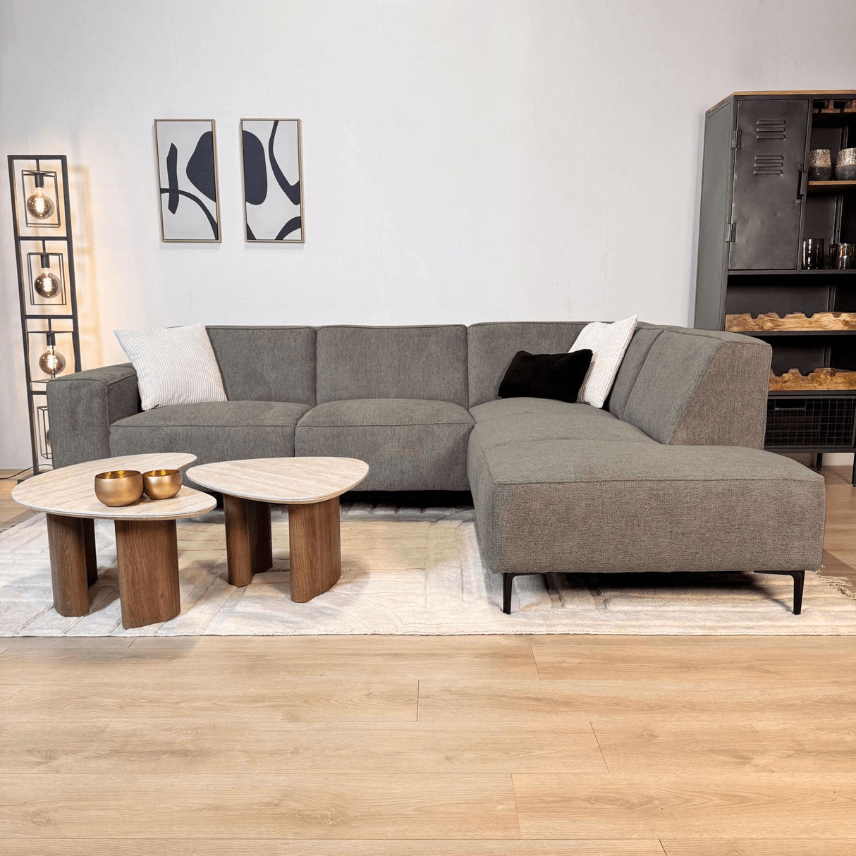 Hjørnesofa Ravi – Chenille Meleret Taupe – Højre 
