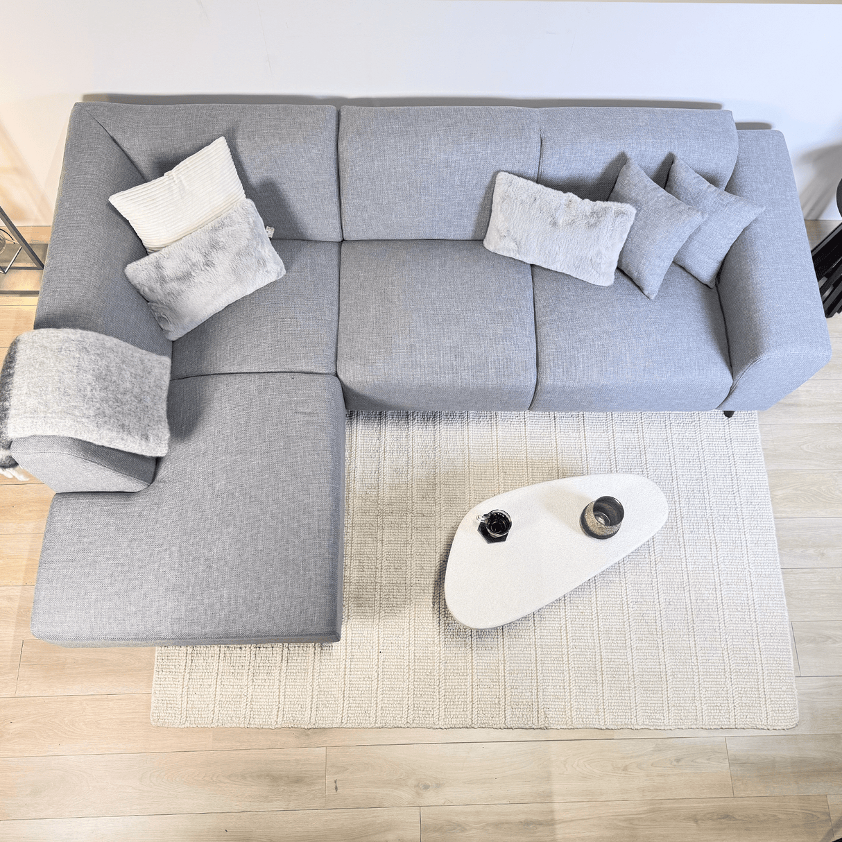 Hjørnesofa med kompakt lounge gråblå genbrugsmateriale Moby - venstre 