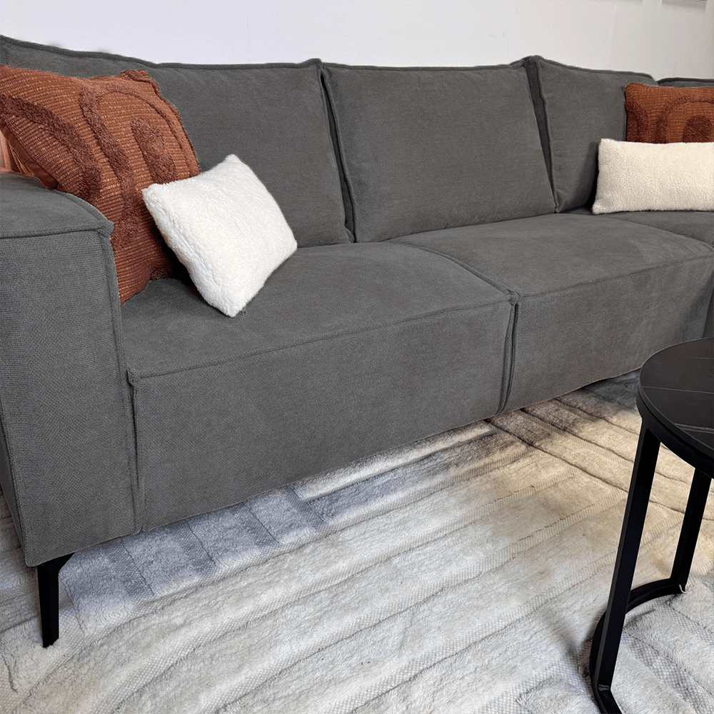 Hjørnesofa Yara med chaiselong chenille antracit - højre 