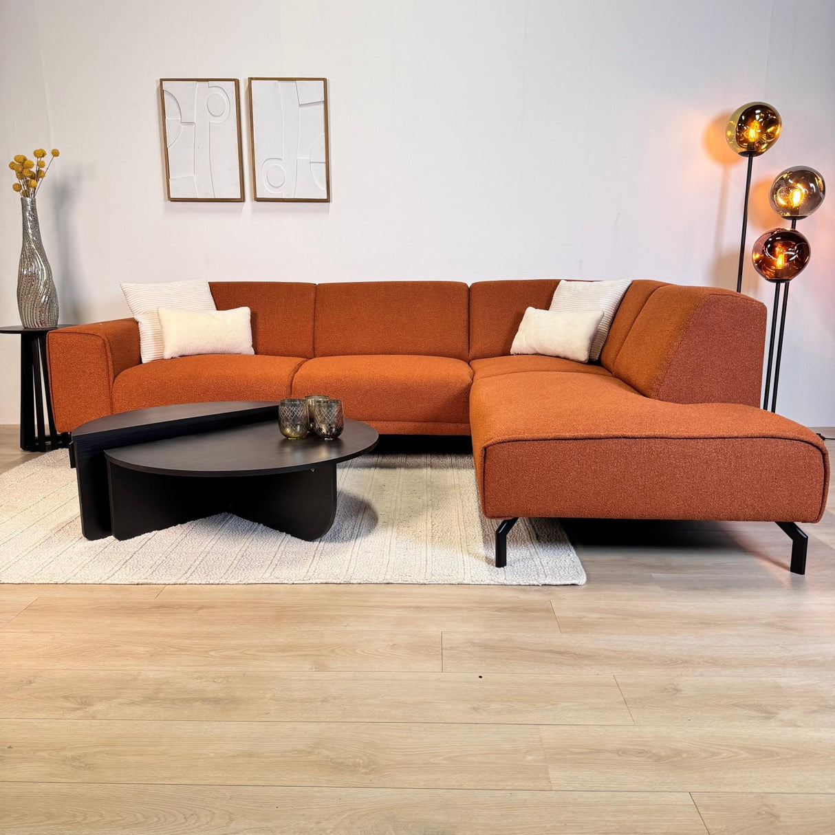 Hjørnesofa terrakotta bouclé stof Maël - højre 