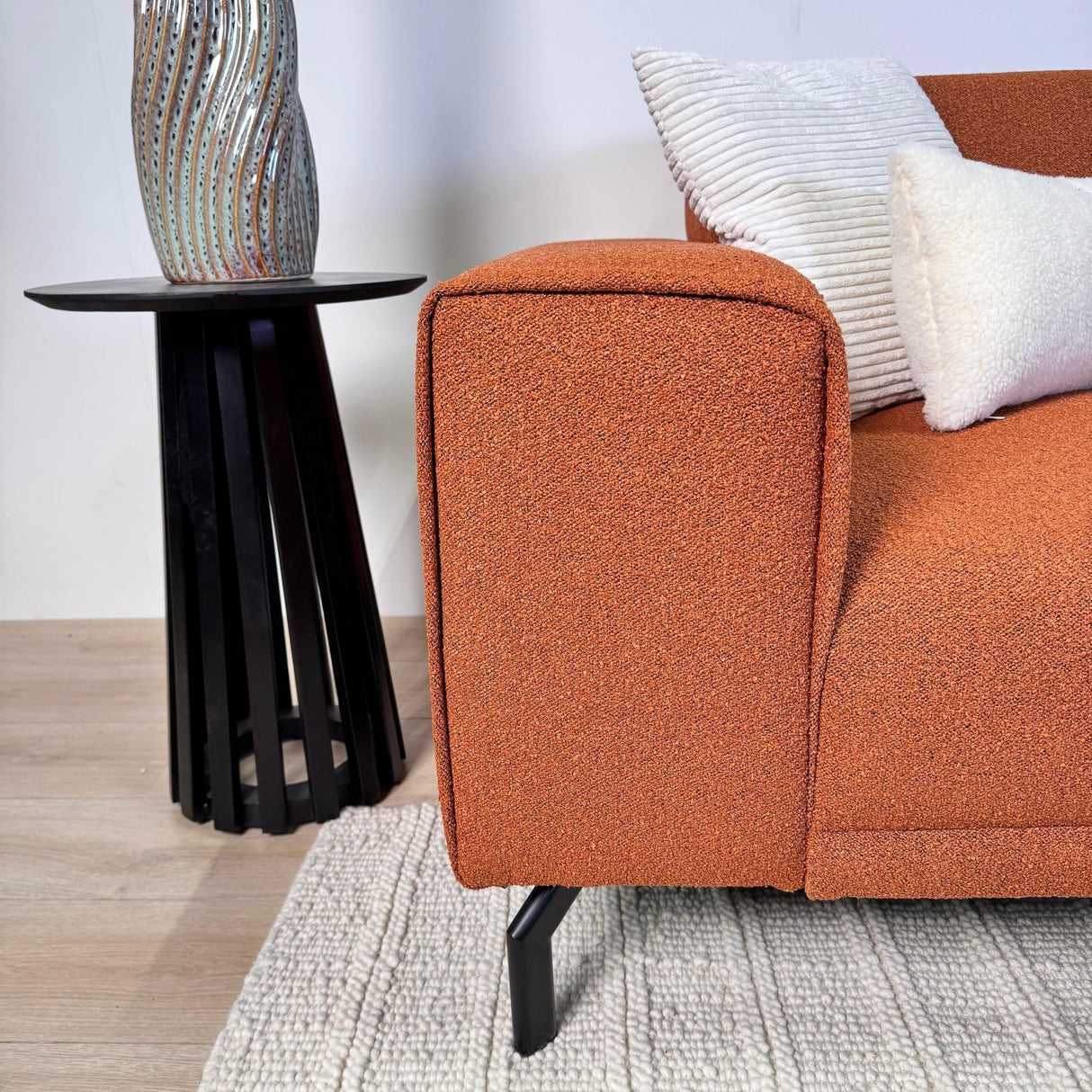 Hjørnesofa terrakotta bouclé stof Maël - højre 