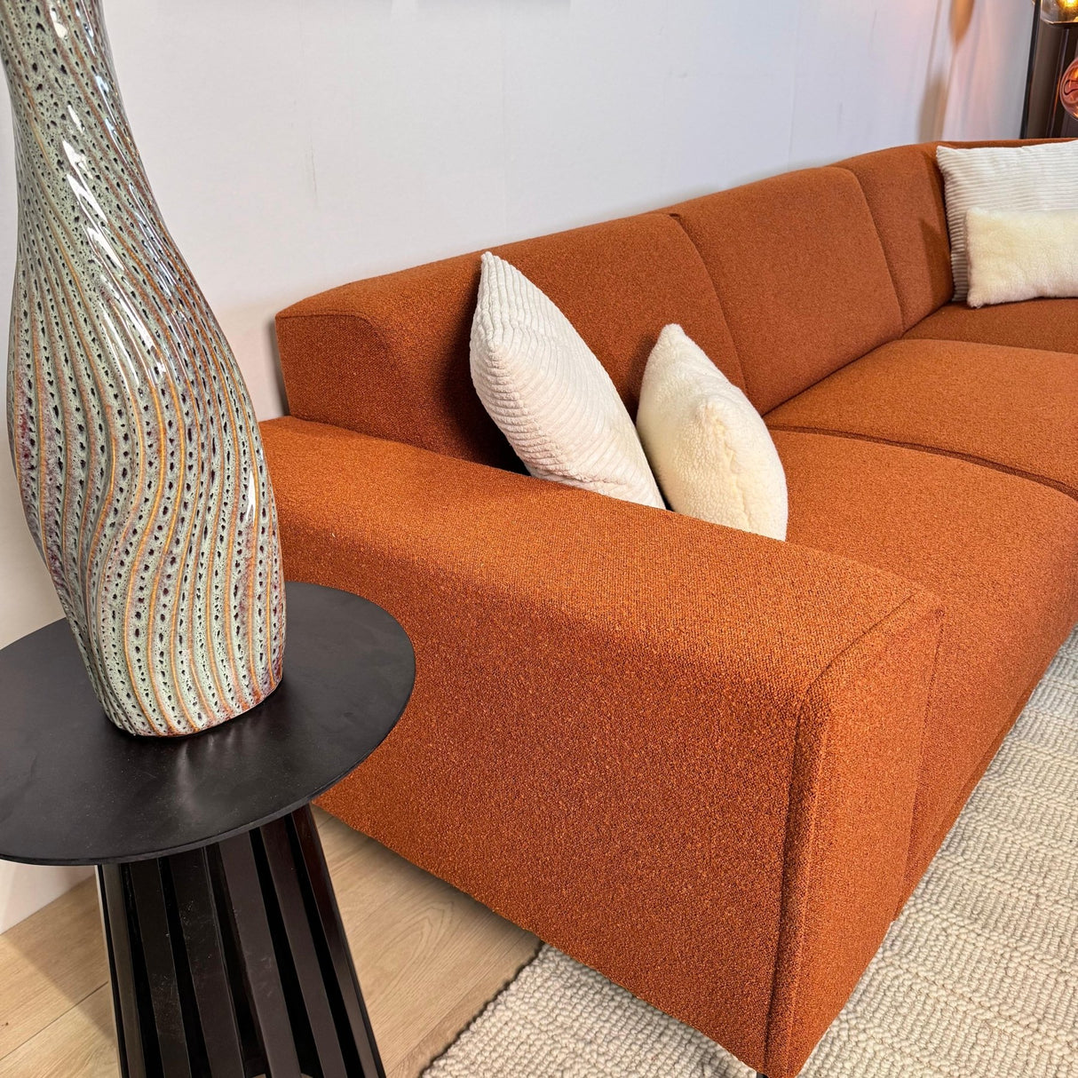 Hjørnesofa terrakotta bouclé stof Maël - højre 