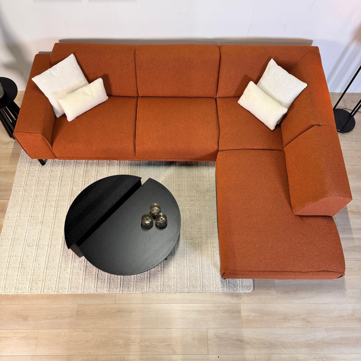 Hjørnesofa terrakotta bouclé stof Maël - højre 