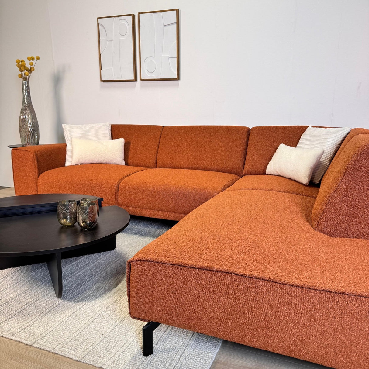 Hjørnesofa terrakotta bouclé stof Maël - højre 
