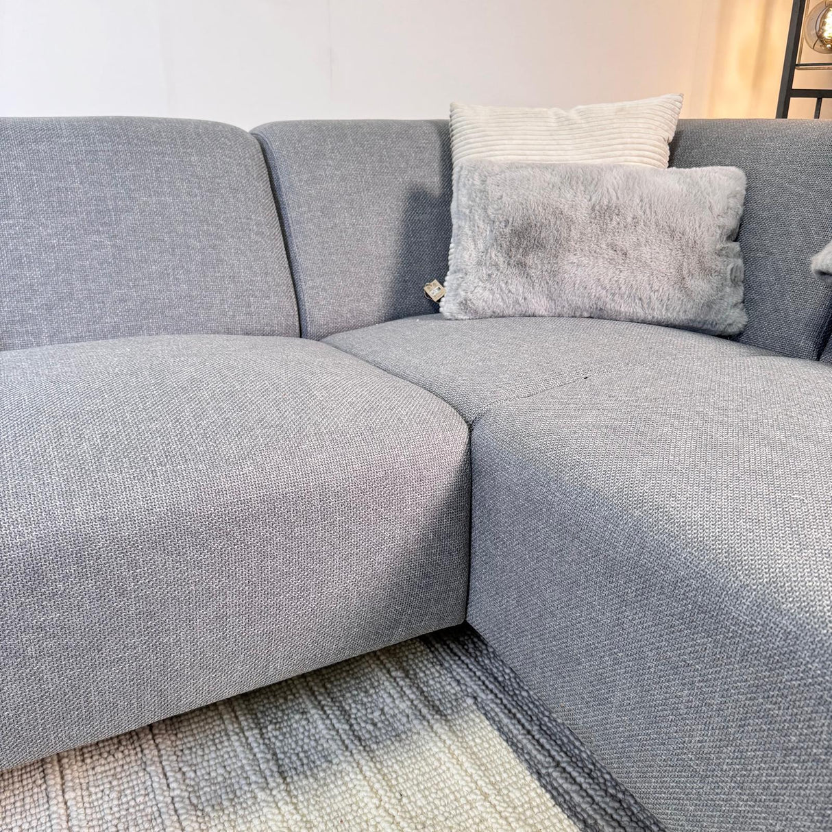 Hjørnesofa med kompakt lounge gråblå genbrugsmateriale Moby - venstre 