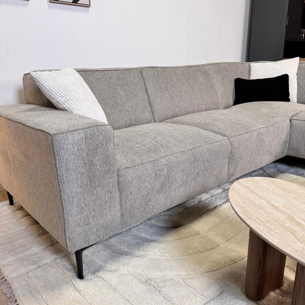 Hjørnesofa grå chenille quiltet Ravi – højre 