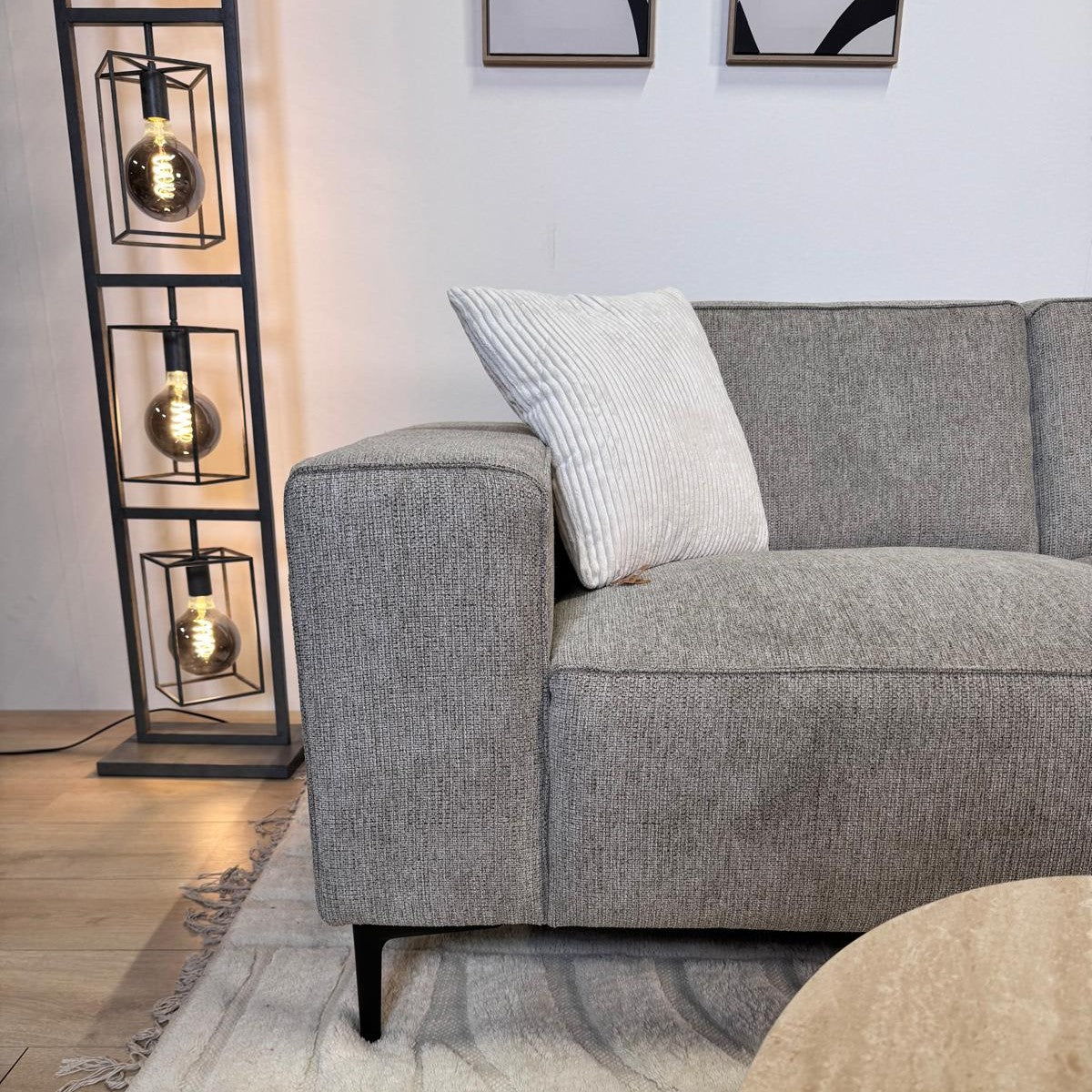 Hjørnesofa grå chenille quiltet Ravi – højre 