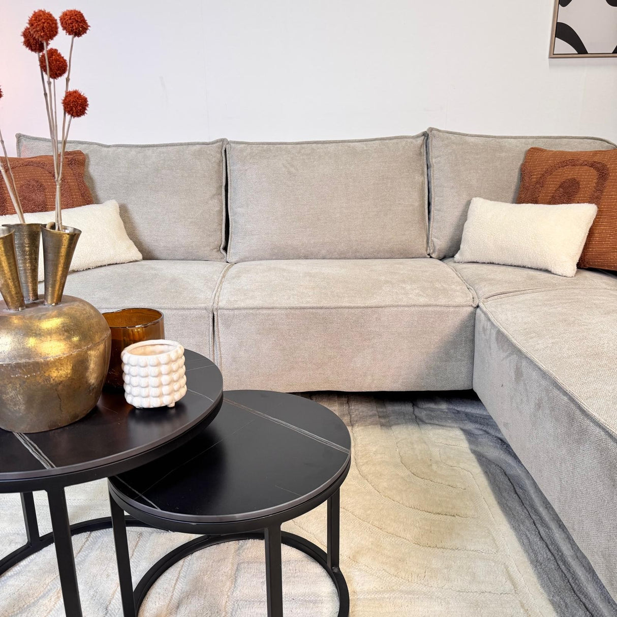 Hjørnesofa Yara med chaiselong chenille beige - højre 