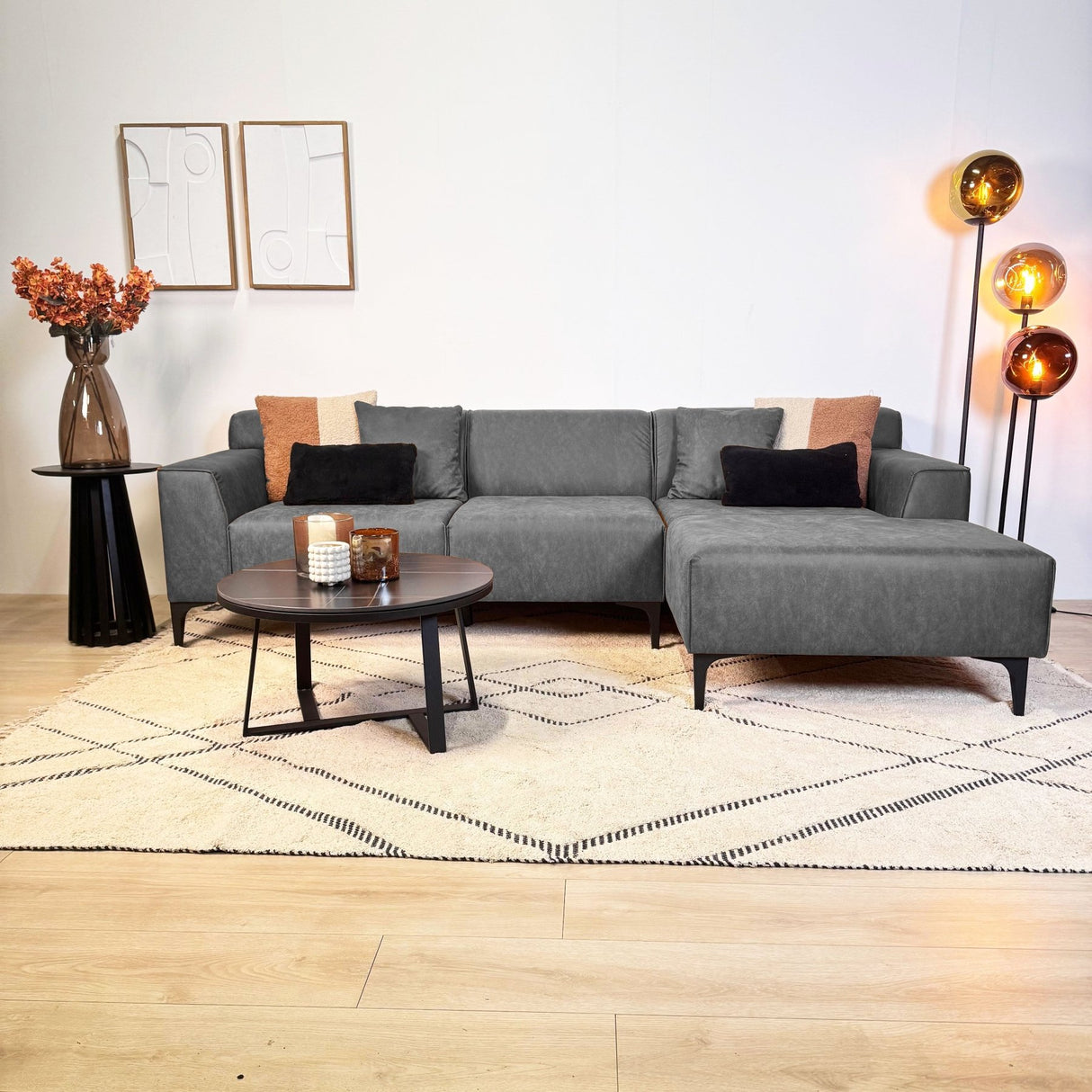 Hjørnesofa med kompakt lounge antracit mikrofiber Davidson - højre 