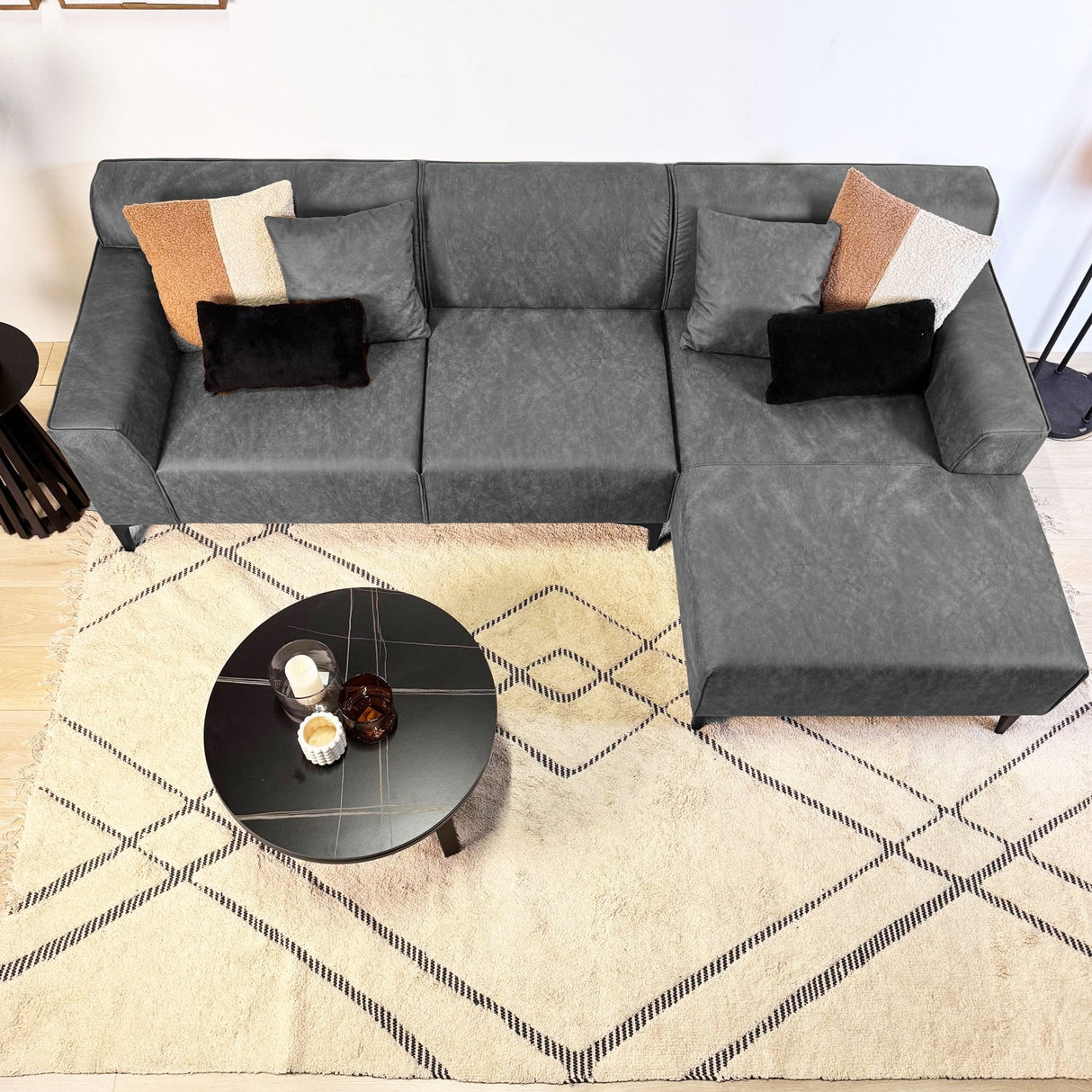 Hjørnesofa med kompakt lounge antracit mikrofiber Davidson - højre 