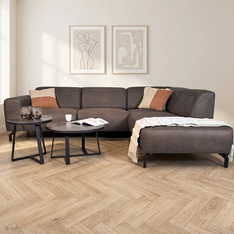 Hoekbank antraciet robuust eco-leer Barin - rechts sfeerfoto in modern interieur