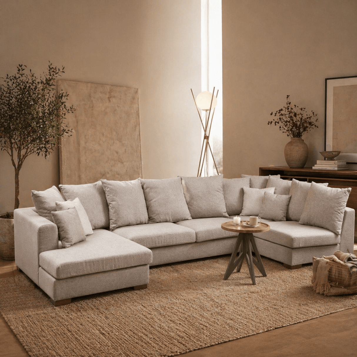 Banken - Hoekbank beige U - opstelling - polyester - 380 cm - Colorado - Dimehouse