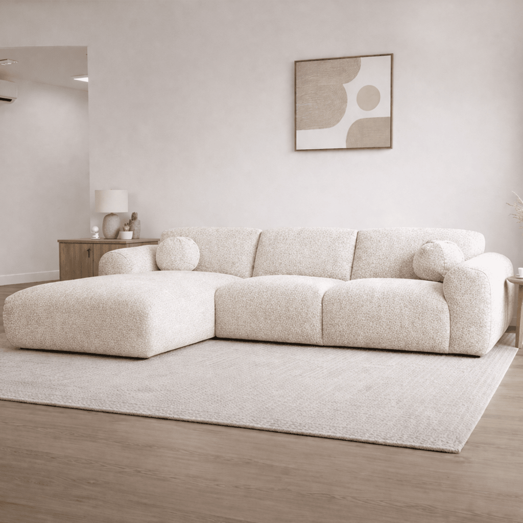 Hjørnesofa beige bouclé stof - 292x169 cm - Shane - venstre