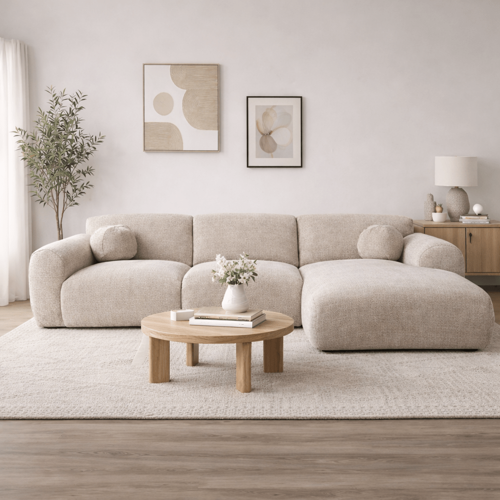 Hoekbank beige chenille stof - 292x169 cm - Shane - rechts