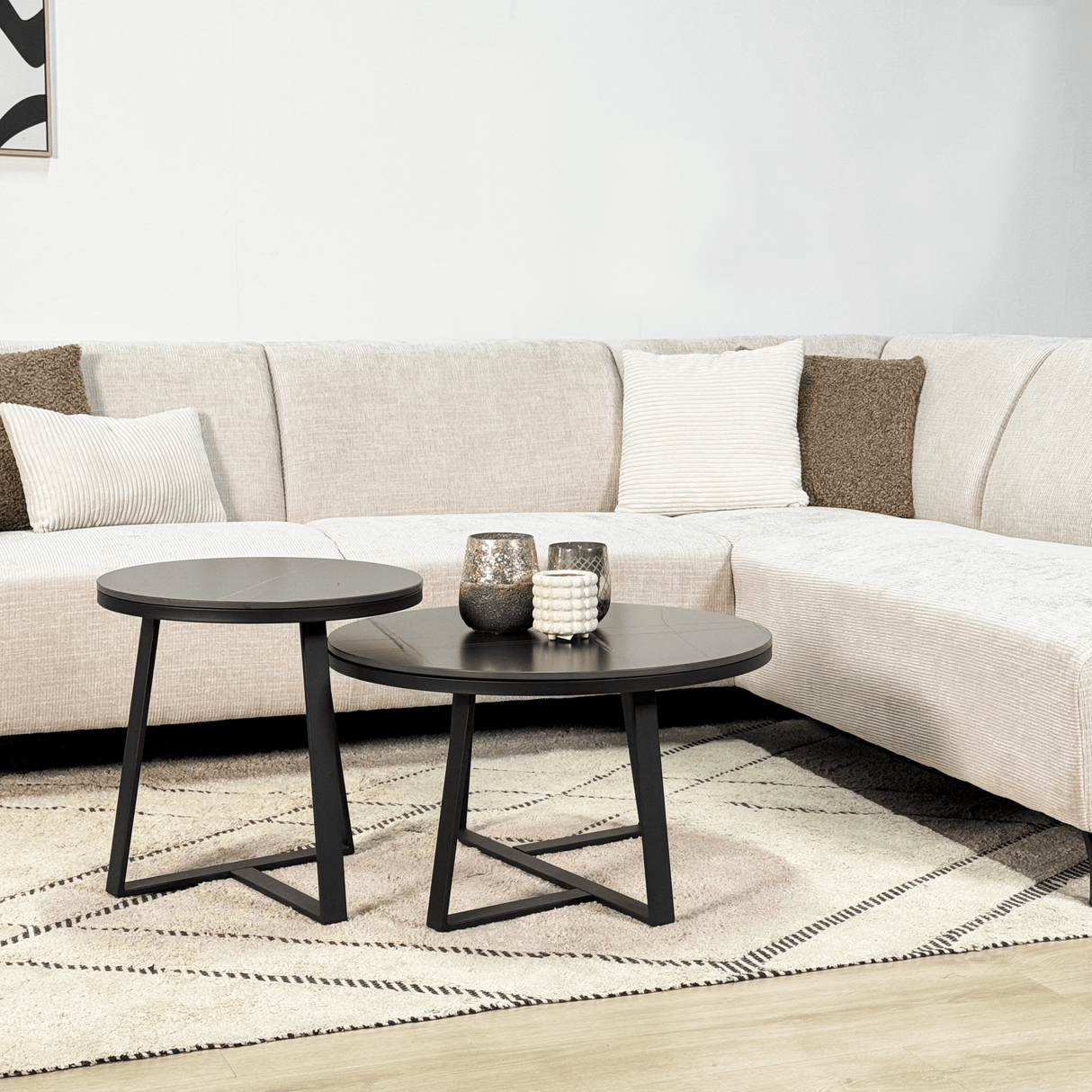 Hjørnesofa med chaise longue beige chenille stof Manon - højre 