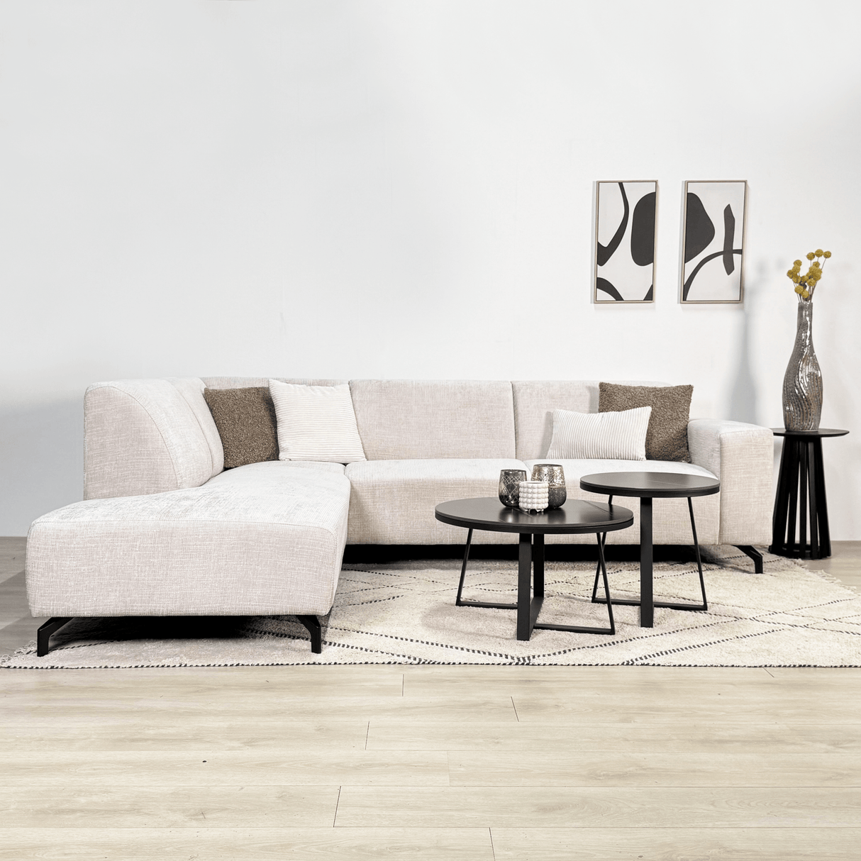 Hjørnesofa med chaiselong beige chenille stof Manon - venstre 