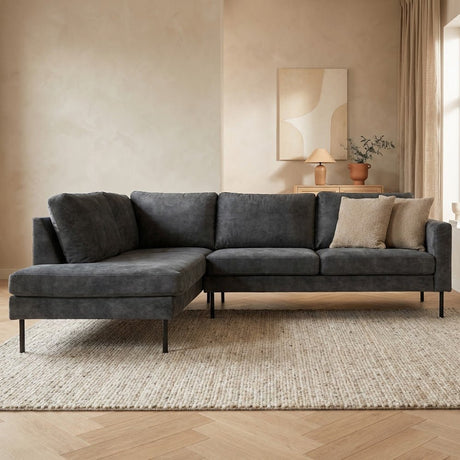 Hjørnesofa antracit fløjl høje ben Gaya - venstre 