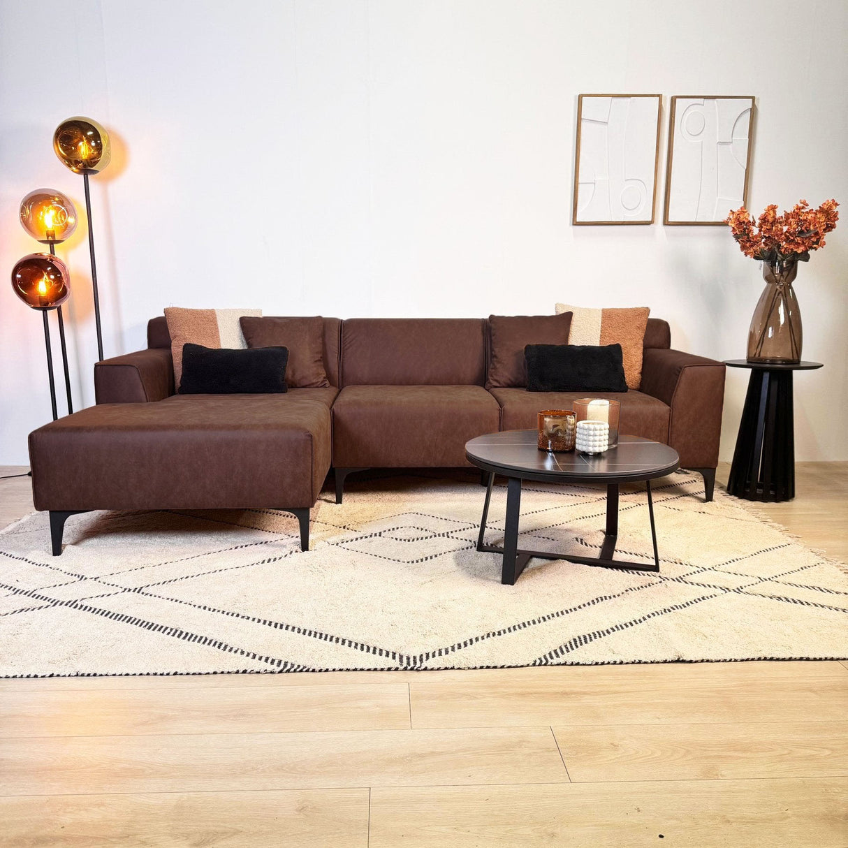 Hjørnesofa Davidson Mikrofiber Cognac med kompakt lounge - Venstre 