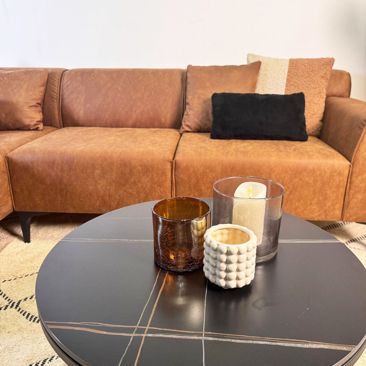 Hjørnesofa Davidson Mikrofiber Cognac med kompakt lounge - Venstre 