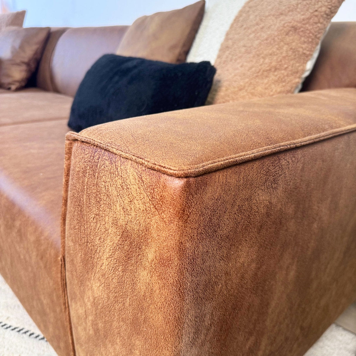 Hjørnesofa Davidson Mikrofiber Cognac med kompakt lounge - Venstre 