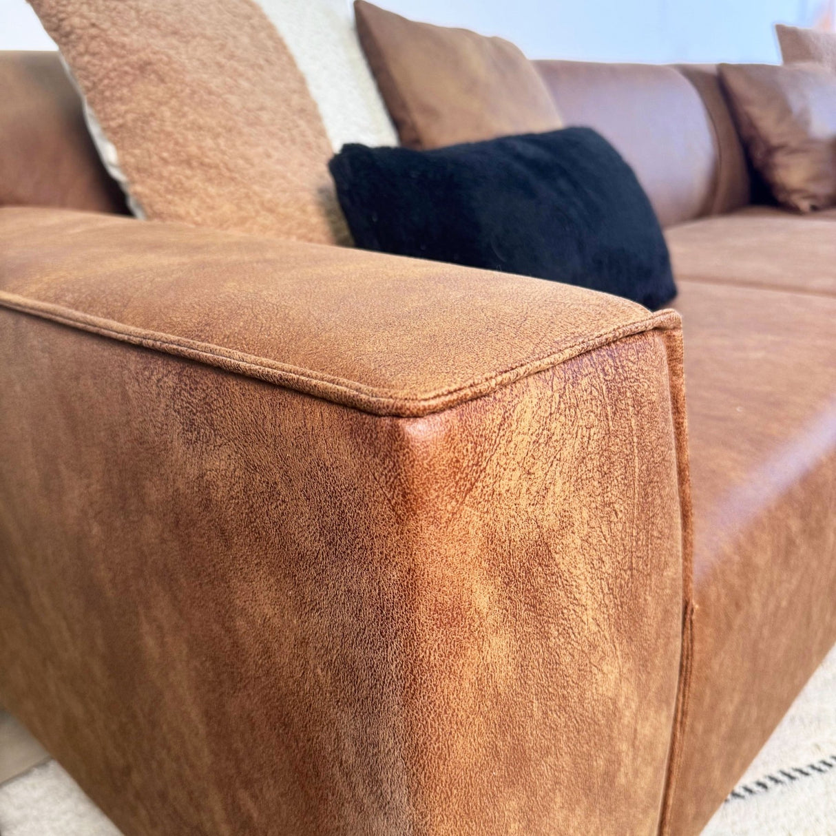 Hjørnesofa Davidson Mikrofiber Cognac med kompakt lounge - Højre 